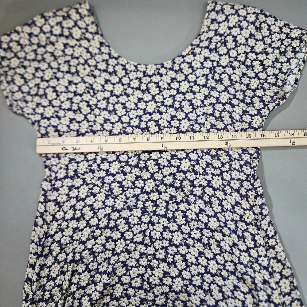 Vintage All That Jazz Navy Blue Floral Daisy Midi Dress 9 / 10 90s USA Grunge - Picture 8 of 10